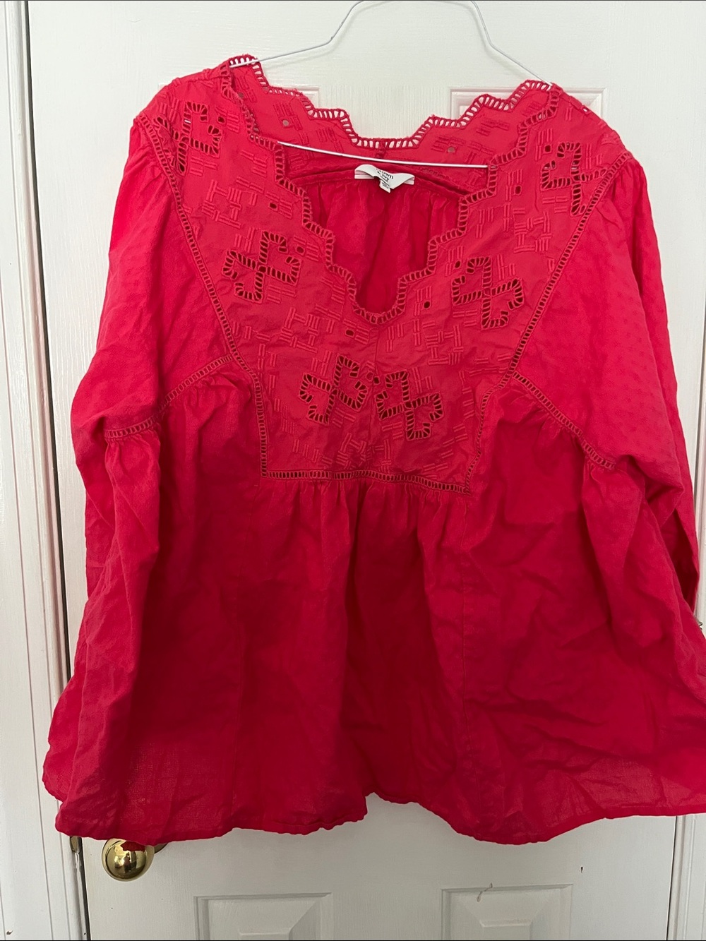 crown & ivy Bright Red Embroidered Tunic Top
